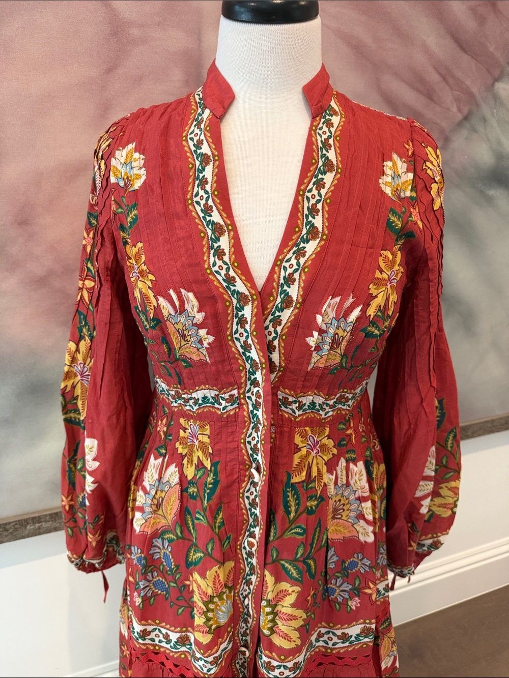 FARM Rio Red Floral Embroidered Maxi Dress with Yellow Accents - Picture 3 of 9